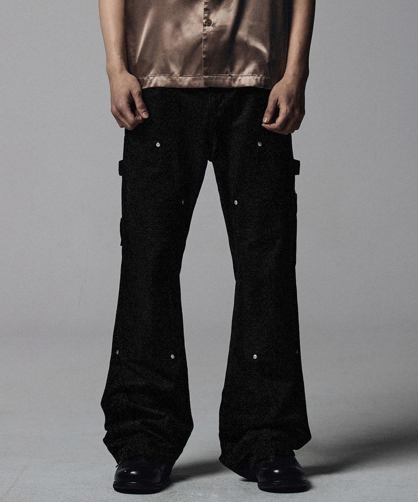 NOT4NERD Double Knee Carpenter Flare Fit Cotton Pants - Black