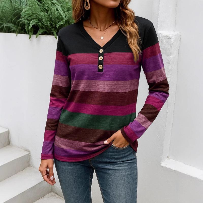 Nueva Camiseta Digitalmente Estampada para Mujer, Informal, de Cuello en V, Manga Larga, Holgada, Jersey