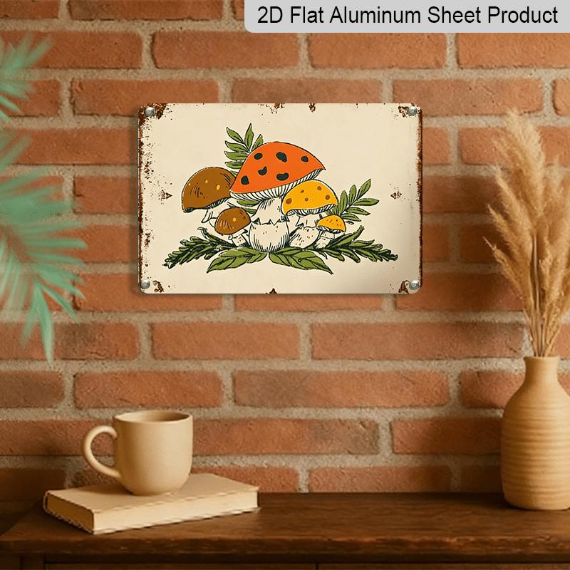 2D Flat - 1pc Merry Mushrooms Aluminum Sign - Vintage Retro Wall Art, 7.87*11.8 Inch Durable Metal Decor for Kitchen, Office, Outdoor Mothers Day
