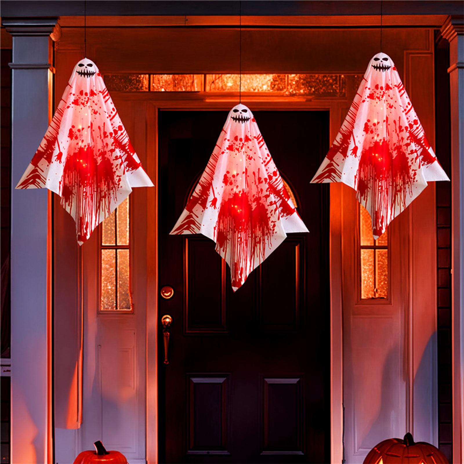 

Украшения двора со светящимися кровавыми огнями-призраками, садовые украшения, светодиодные украшения для вечеринки на Хэллоуин, украшения для приграничных сцен