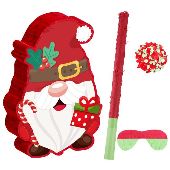 Gnome Pinata Red Christmas Gnome Pinata with Stick Blindfold And Confetti Winter Theme Birthday Party Decorations for Xmas Birthday Baby Shower