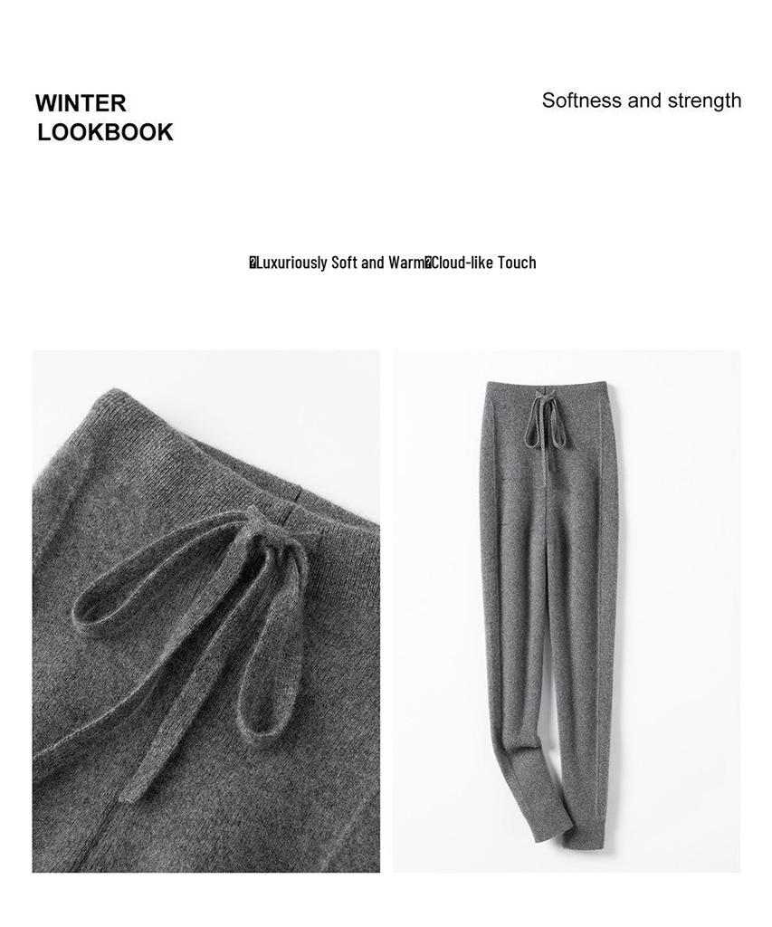High-Waisted Cashmere Knit Leggings: Soft, Ribbed, Tummy Control, Warm, Slimming, for Autumn and Winter