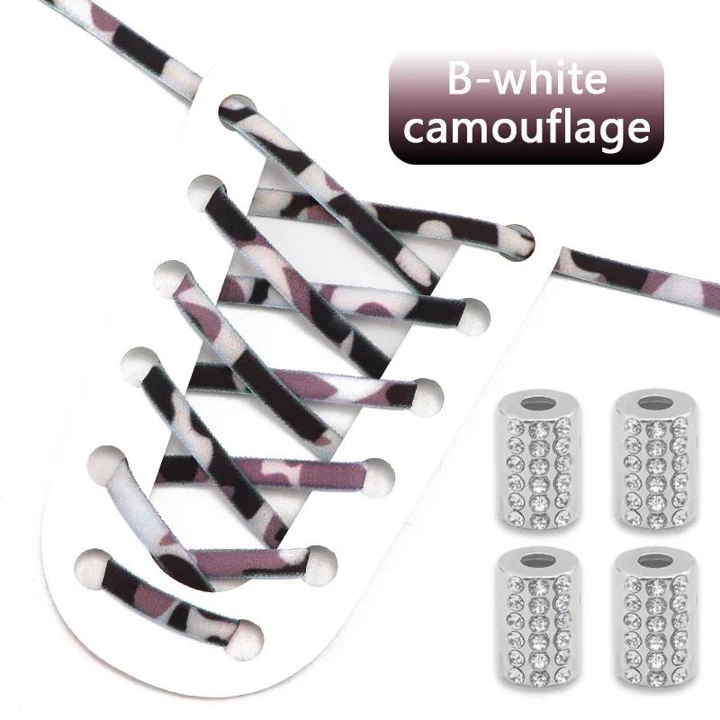 Elastic Round Printed Shoe Laces Diamond Metal Buckle No Tie Shoelaces Without Ties Shoelace for Sneakers Woman Man Shoestrings