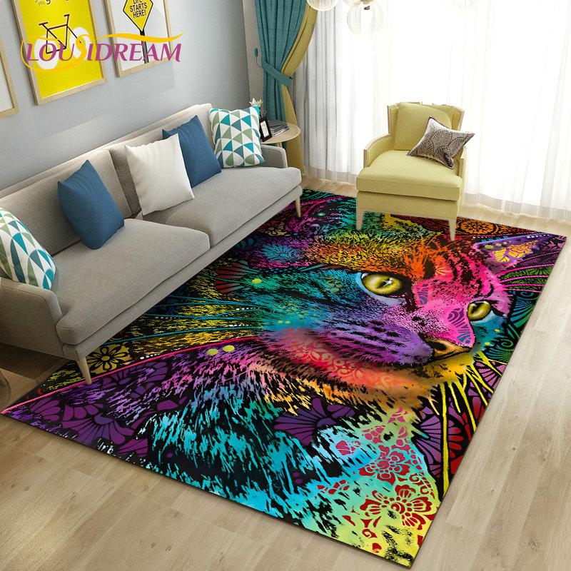 3D Cartoon Cute Cat Area Rug,Carpet Rug for Living Room Bedroom Sofa Doormat Kitchen Decoration,Kid Play Game Non-slip Floor Mat