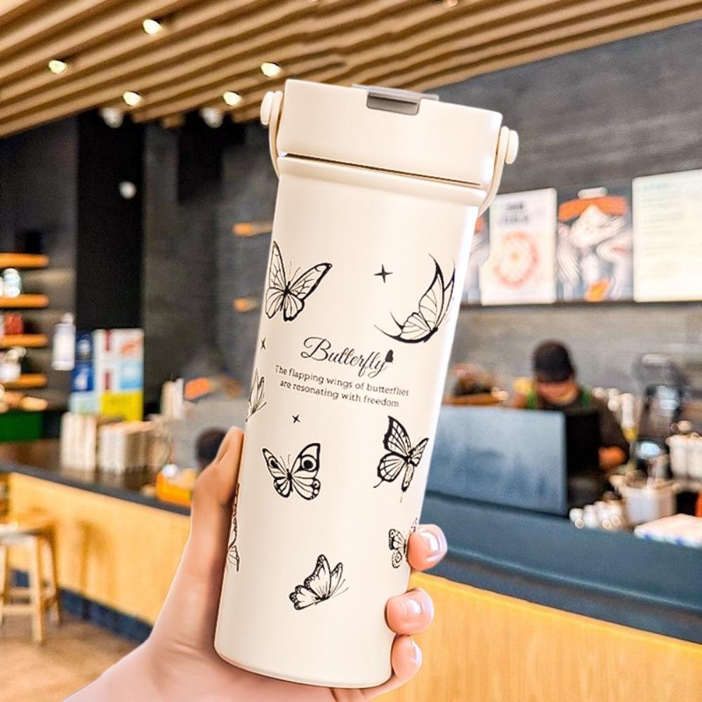 

316 Stainless Steel Water Cup Leak-proof Straw Cup Portable Cartoon Insulated Cup Butterfly