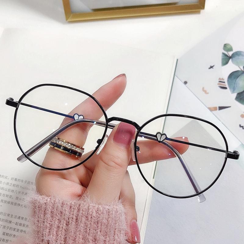 

New Anti-Blue Light Glasses Metal Thin Round Frame Heart Design Fashion Eyeglasses Eyes Protection for Girls Computer Spectacles
