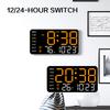 Voice-Activated Wake Up Alarm Clock Adjustable 12/24H LED Digital Wall Clock Control Temperature Date Brightness Hanging Clock