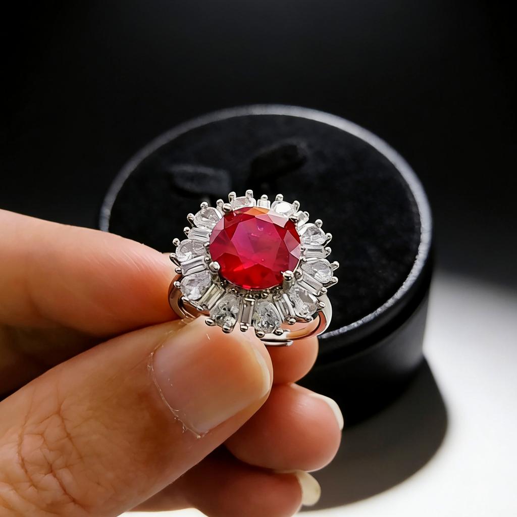 Imitation 5 Carat Emerald Ruby Sunflower Ring Big Diamond Snowflake Treasure Ring Female