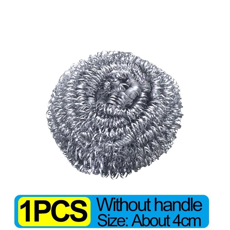 6/1Pcs Pot and Dish Brush Stainless Steel Round Handle Steel Ball Household Rust Removal Cleaning Tool Kitchen Utensils Scrubber