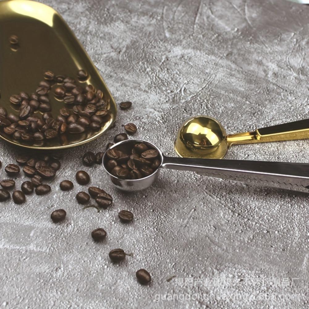 1ks Nerezová multifunkční odměrka na kávu s klipem, Dva v jednom těsnění potravin, Lžíce na sušené mléko, Kuchyňské pomůcky
