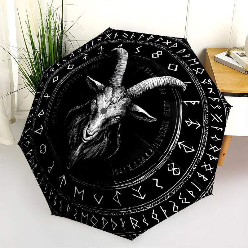 0106 Runic Sheep Head  pattern, automatic folding umbrella, portable and foldable design, 8 ribs, a Christmas or birthday gift.