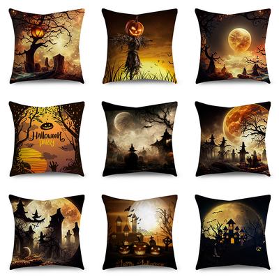 Halloween Horror Pumpkin Bat Print Pattern Cushion Cover Home Living Room Sofa Decoration Polyester Zipper Pillow Pillow Cover