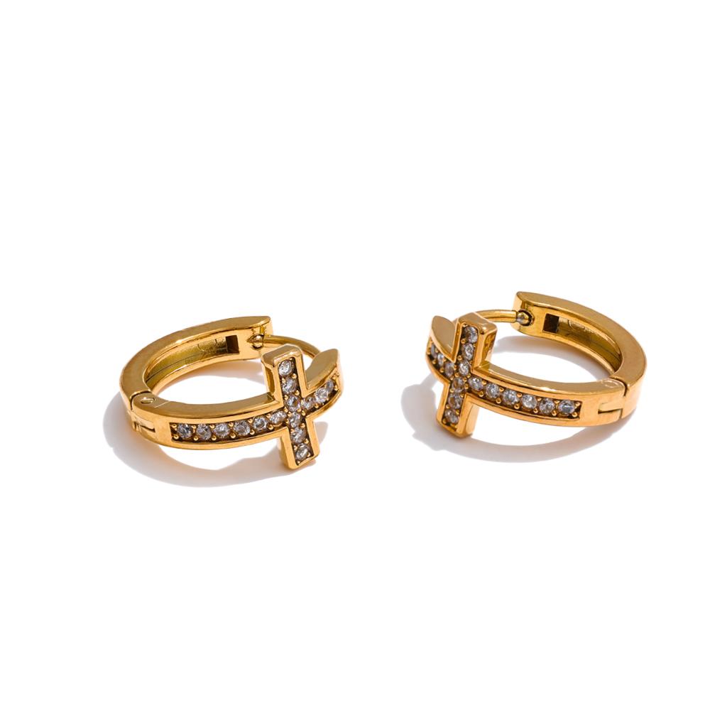 

Yhpup High Quality Cubic Zirconia Cross Hoop Earrings Versatile Daily Stainless Steel Arrivals Charm Jewelry Gift