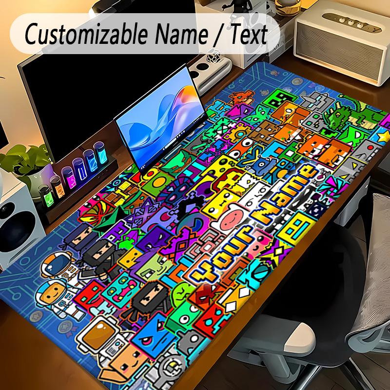 Large Mouse PadGeometry Dash Custom Name Text Personalized Desk Mat Non Slip Gaming Pad