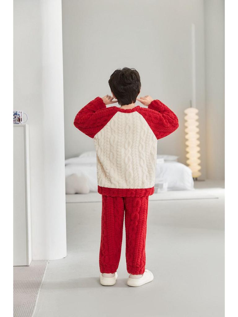 New Boys' Flannel Pajama Set - Warm Autumn/Winter Coral Fleece