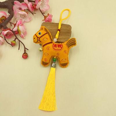 Chinese Style Pony Embroidered Pendant Tassel Zodiac Mascot New Year Horse Pendant Keychain Spring Festival