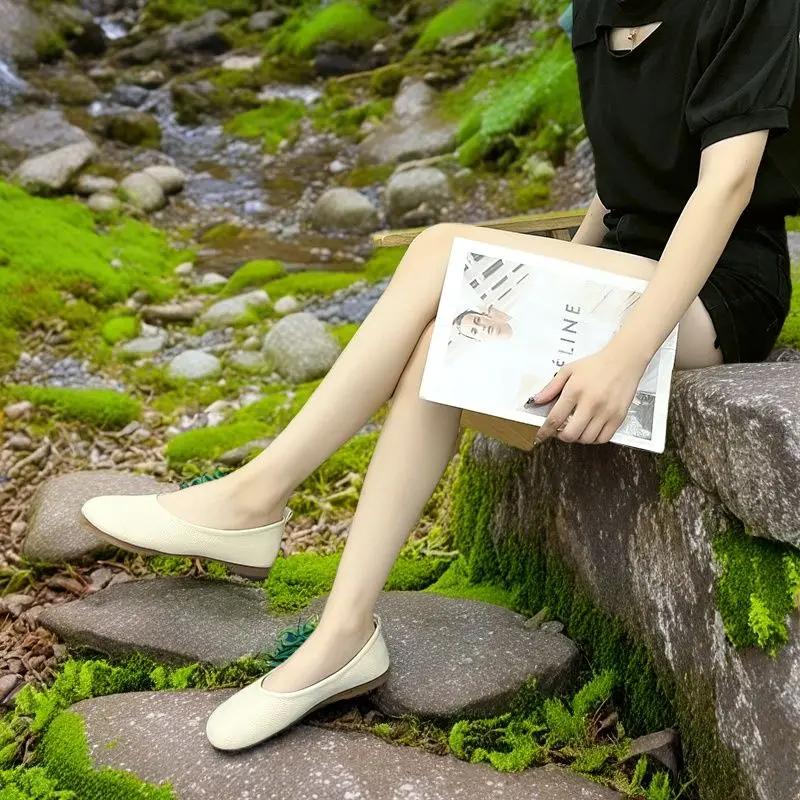 Fashion Leather Casual Women's Flat Shoes Round Toe With Heel Formal Chic and Elegant Slip On Point Popular 2025 Summer Ladies Footwear