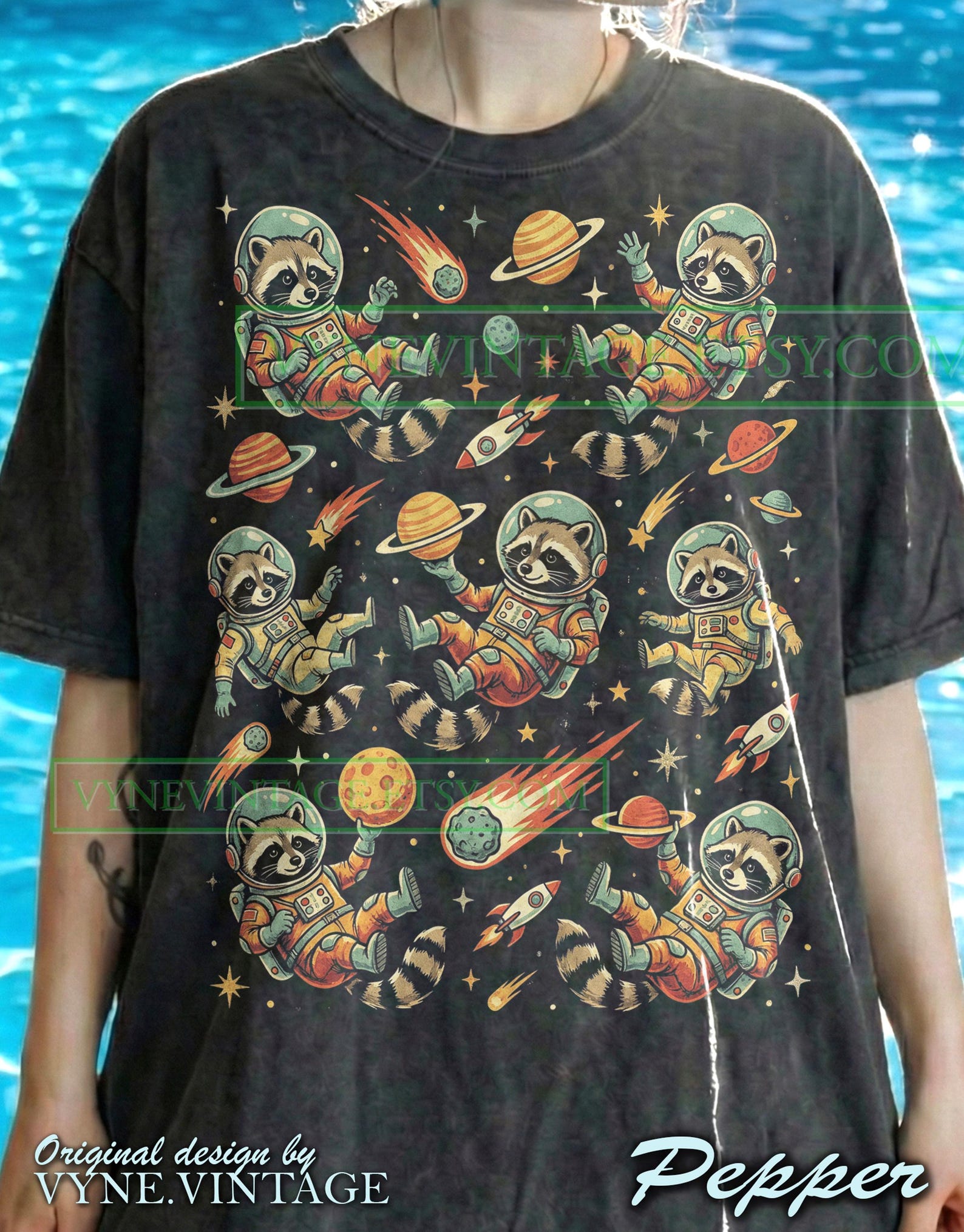 Vintage Space Raccoon Comfort Colors® Tshirt, Funny Trash Panda Tees, Astronaut Retro Sweater, Galaxy Animal Tanktop, Y2K Streetwear 4XL