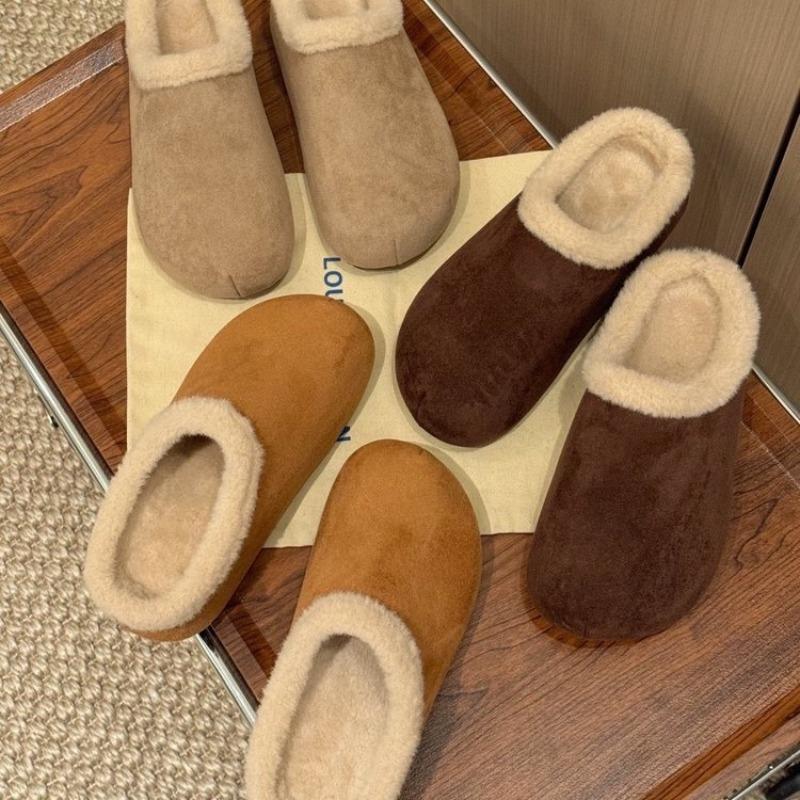 Thick-soled inner height-increasing bag head half slippers women's retro one-pedal lazy shoes with fleece to keep warm fluff