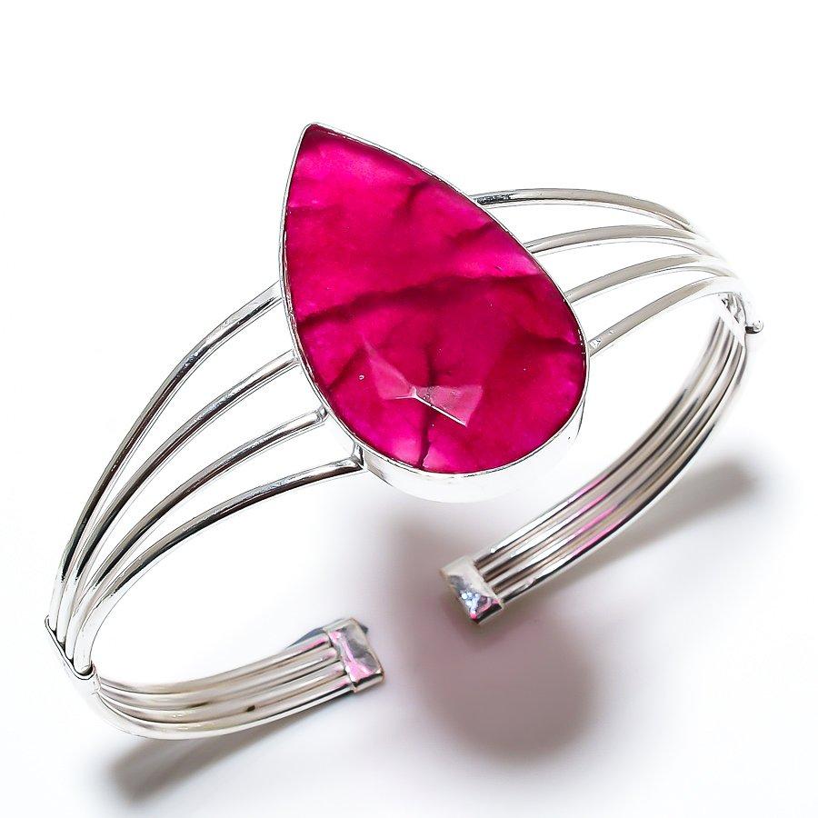 

Ruby(Simulated) Gemstone Handmade Ethnic Cuff Jewelry Bracelet AdjustableSR-2595