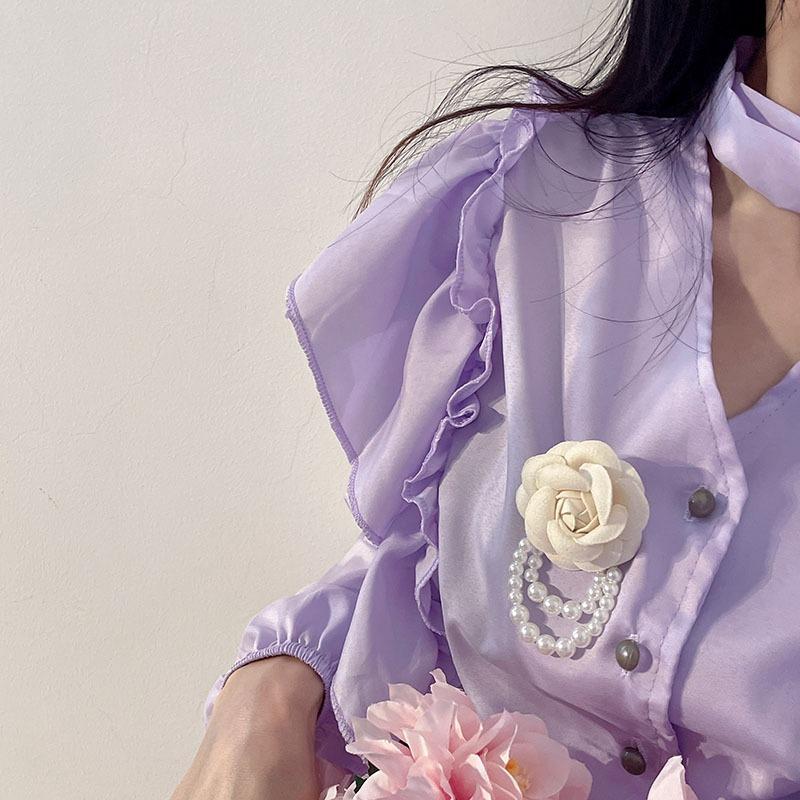 Xiaoxiangfeng Corsage Retro Exquisite Black and White Camellia Brooch Classic Pearl Beaded Pin