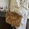 Handwoven Cotton Straw Shoulder Bag Crochet Tassel Beach Bohemian Purse for Women