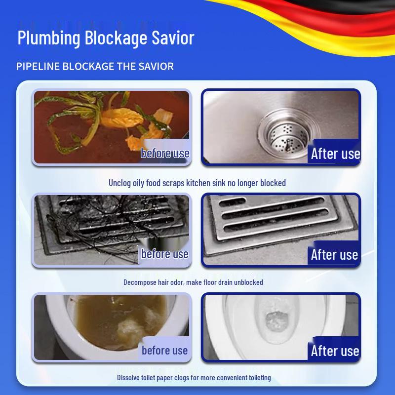 Powerful Active Oxygen Pipe Unclogger - Grease Dissolving Powder for Kitchen Sinks & Toilets