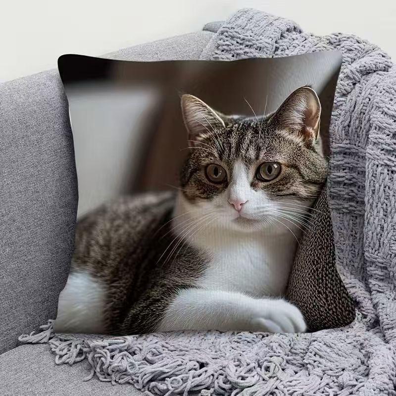 Cute Animal Print Pillow Case: Flat 2D Printing, Not Real Embroidery, Night Sofa Sofa Night Cushion