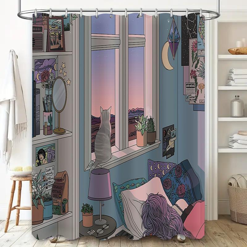 Aesthetic Room Decor Shower Curtain Botanical Plants Witchy Cottagecore Home Decor Blackout Waterproof Bathroom Curtains