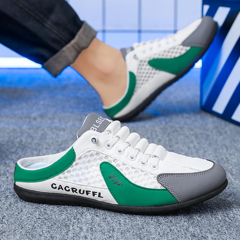 Mens Half Slippers Summer Breathable Mesh Mens Shoes Outdoor Casual Walking Shoes Large Flat Light Mesh Slippers Sandals
