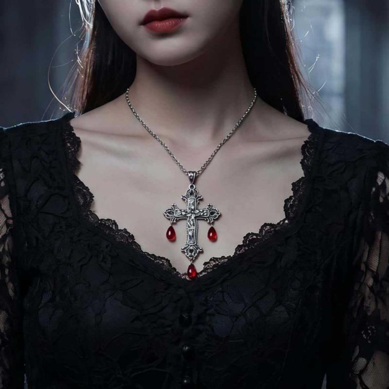 Gothic Y2K Spicy Girl Dark Cross Thorn Necklace - Harajuku Hip Hop Retro Streetwear Sweater Chain