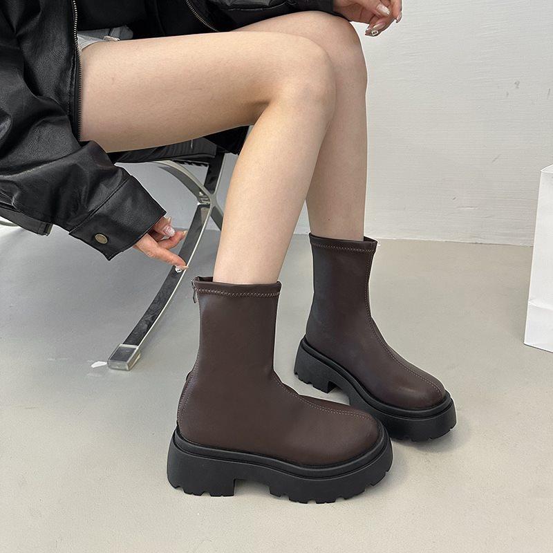 

2025 Узкие осенние ботильоны на толстой подошве с подкладкой, женские ботинки Мартина, узкие ботинки, маленькие универсальные эластичные ботинки, новые ботинки 40 коричневый