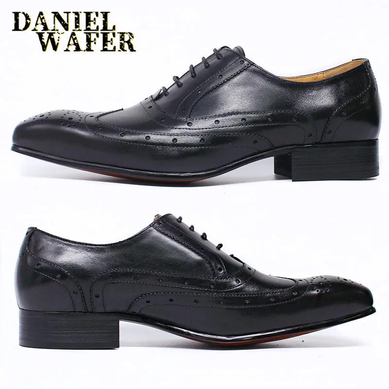 Fashion Men's Fashion Oxford Shoes Black Red Pointed Wingtip Lace-Up Formal Leather Shoes for Office Wedding Dress Luxury