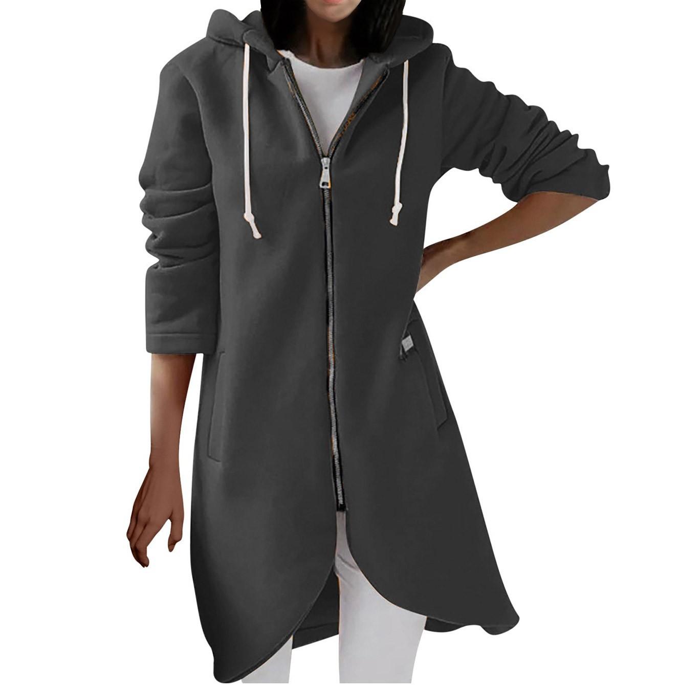 

Женская повседневная толстовка осень-зима средней длины, однотонная толстовка с капюшоном XL