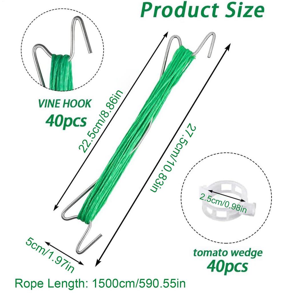 40pcs Tomato Support Hooks With String Garden Hooks To Support Climbing Plants Stem Fixing Holder With 40 Clips For Cucumber