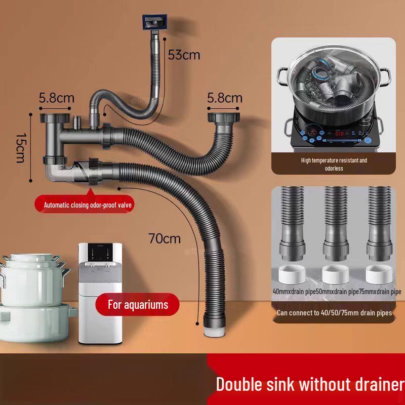 Taiyouqian Kitchen Double Sink Drain Set