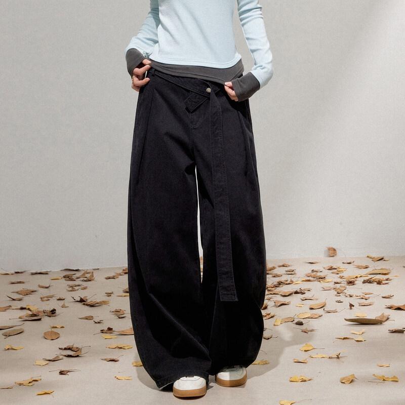 

ICH MODE Women s Pleated Wide-Leg Cotton Pants L