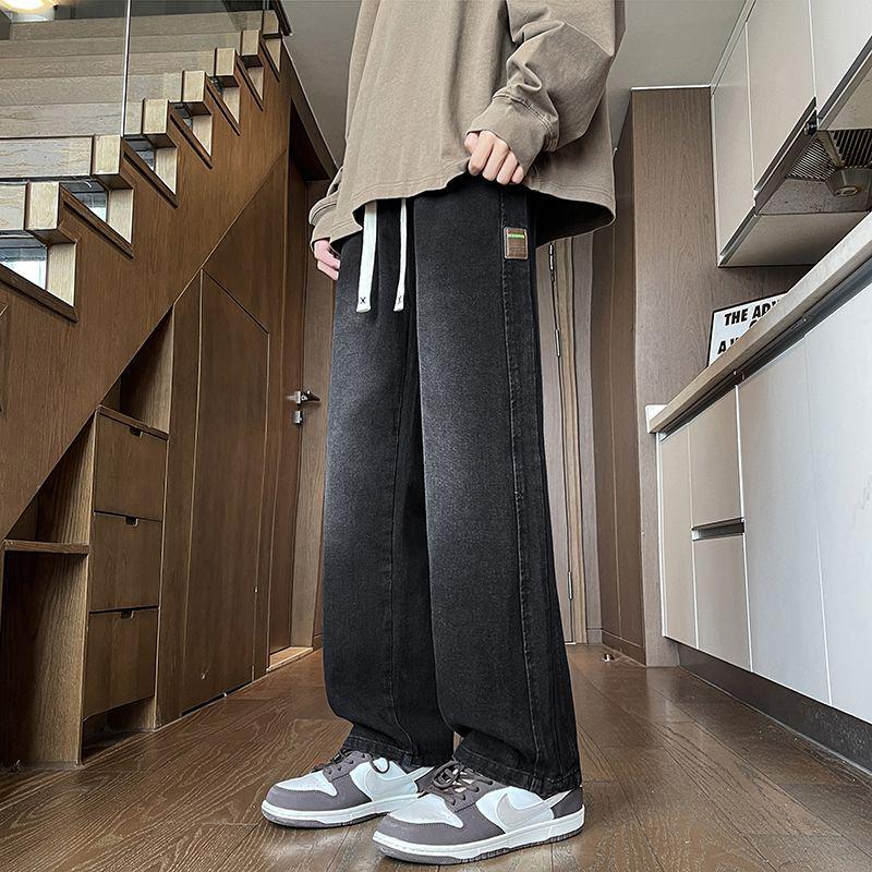 

Мужские джинсы широкие от бедра прямые на флисе для осени/зимы M [recommended for 90-120 jin]