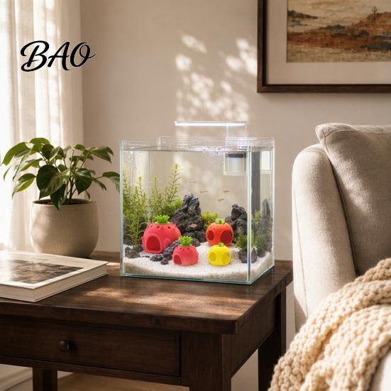 Vivid Fruit Shaped Tank Decor Aquarium Hide Cave, Apple Pitaya Fish Hideout, 3D Cave Decorations Printed Decorative for Betta And Shrimp Realistic