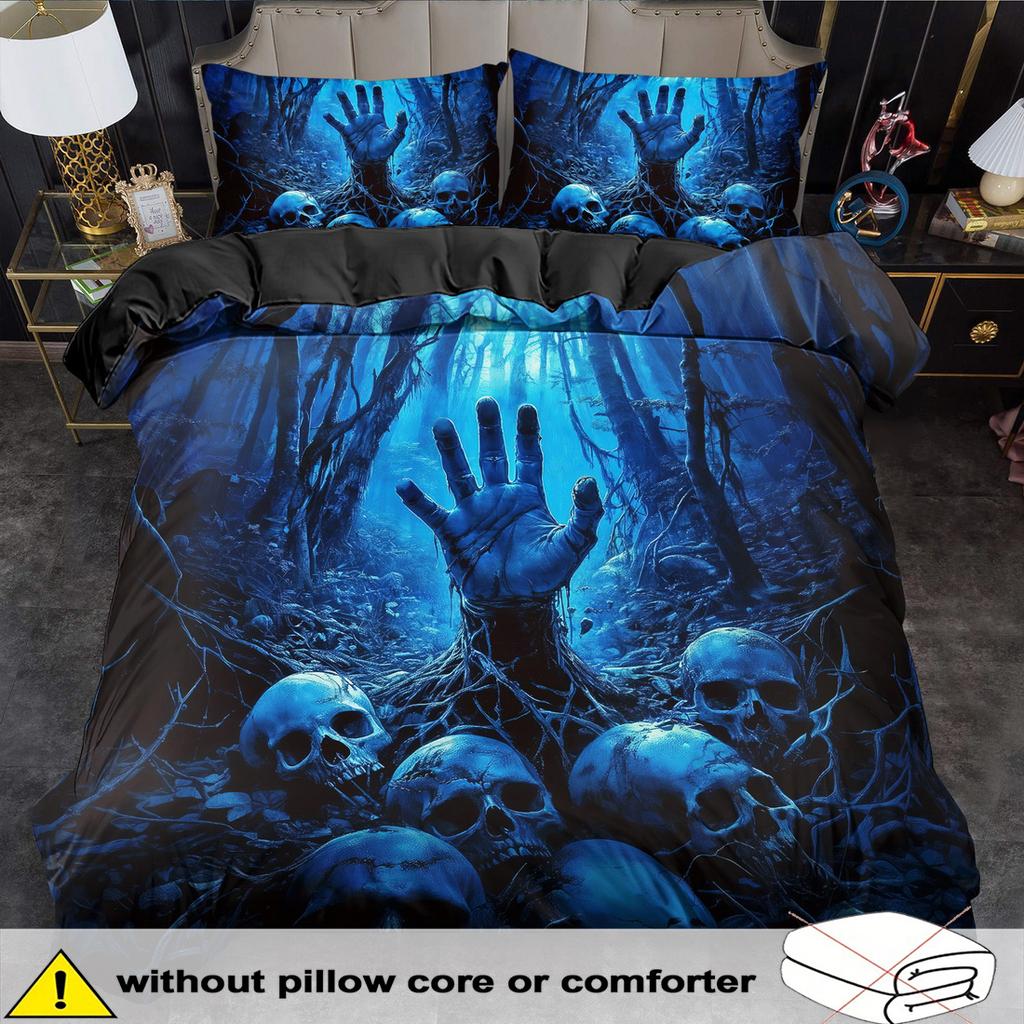 Duvet Cover Set Mysterious Skeleton Skull Print Bedding Set King Queen Style Bedding Set Polyester Machine Washable Decoration