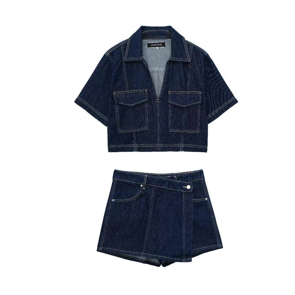Women's Washed Denim Pullover Shirt & Skort - Summer 2024 Street Style Arrival