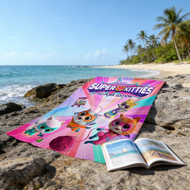 1pc Super Kitties Adventures1 Beach Towel, Beach and Seaside Swimming Pool Equipment, Fashion Pattern, Rectangular, Travel Essentials