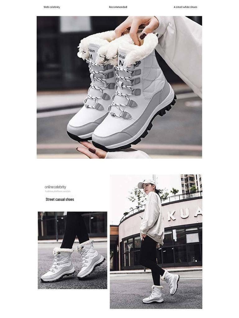 Women's Plus Size Mid-Calf Fleece-Lined Snow Boots