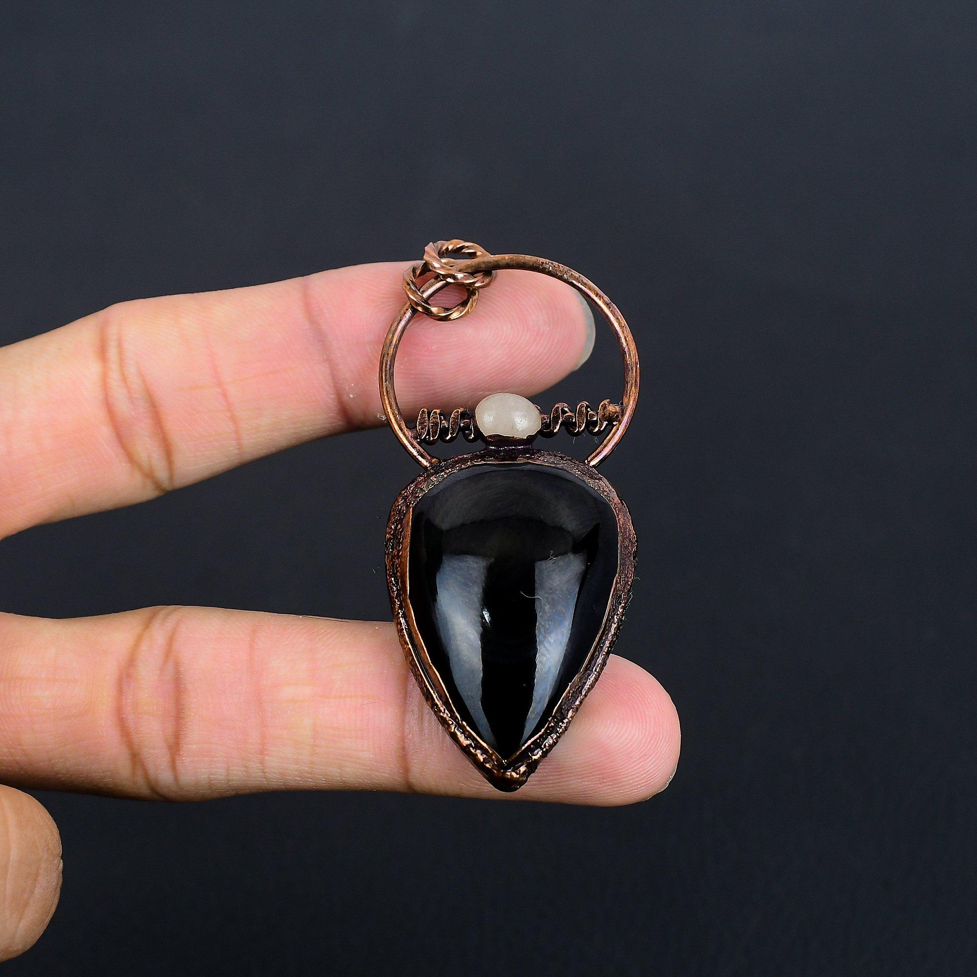 

Кулон Глаз из черного обсидиана, Драгоценный камень, Украшения ручной работы, Кулон с гальванопокрытием из меди, Подарок для жены, Ювелирные изделия 2.55 Inches