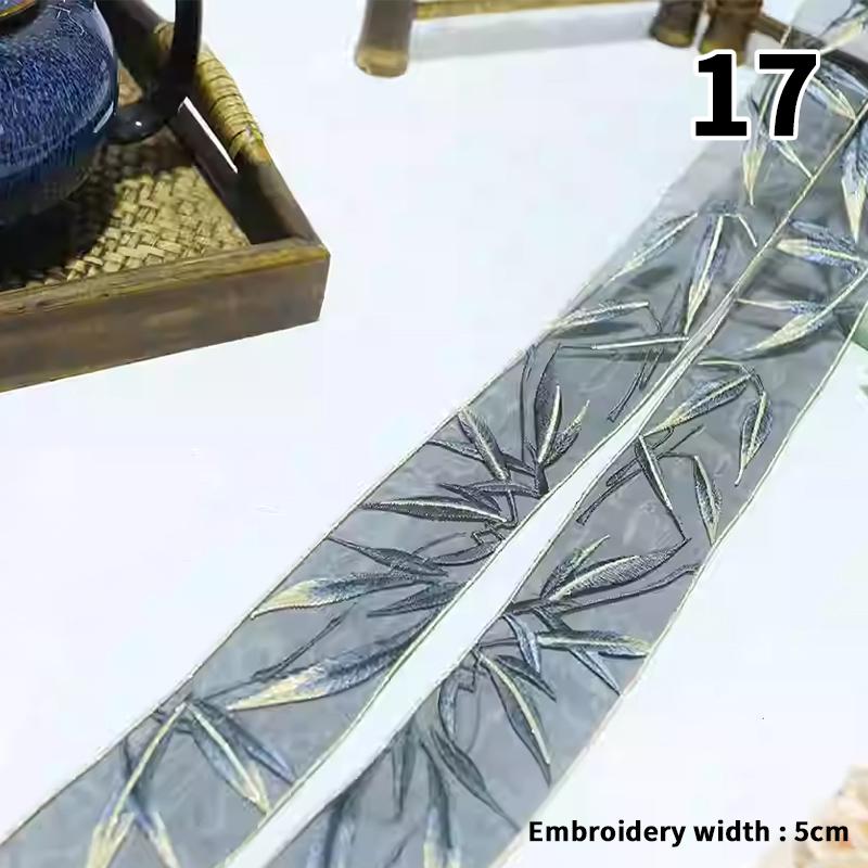 2 Stück 50cm Goldfäden Spitzenband Organza Chinesischer Antiker Stil Bambusstickerei Spitzenbesätze für DIY Hanfu Kleid Ausschnitt