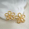 Fashion Hollow Metal Big Flower Stainless Steel Stud Earrings for Women Statement Gold Plated Earring Trendy Jewelry Party Gift