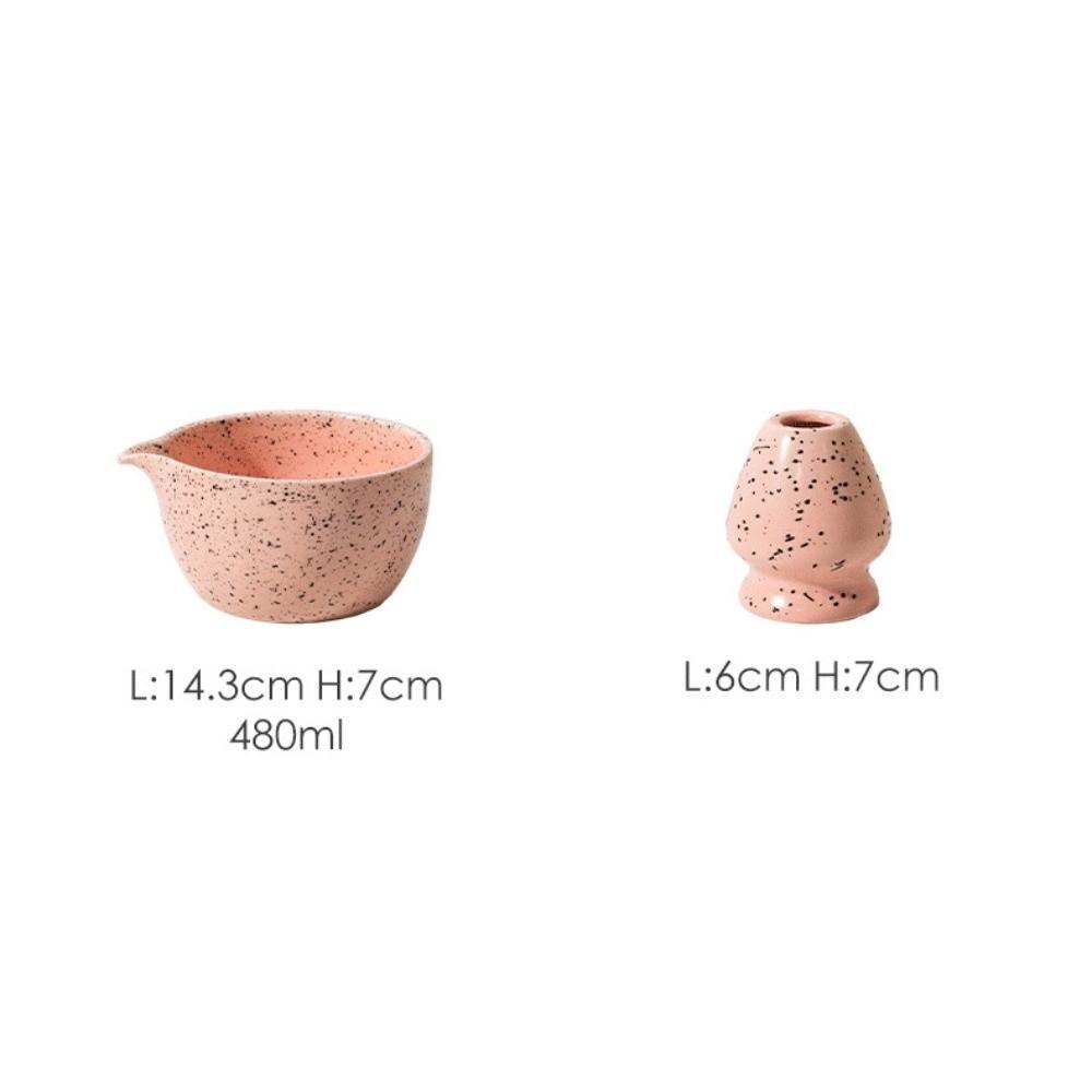 New Ceramic Matcha Bowl with Pouring Spout Dots Matcha Making Kit Reusable Matcha Whisk Holder Tea Lovers
