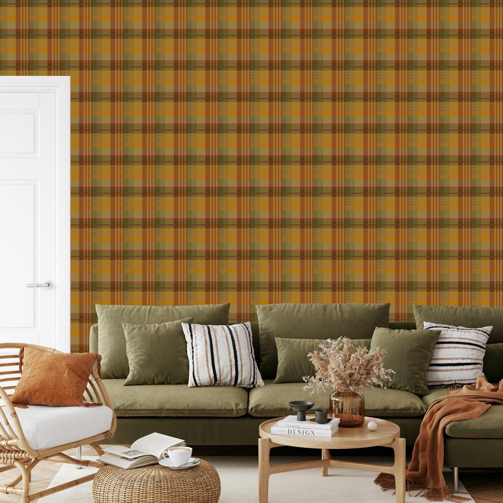 Autumn Gold and Ochre Plaid Wallpaper for Living Room and Bedroom 50x1000