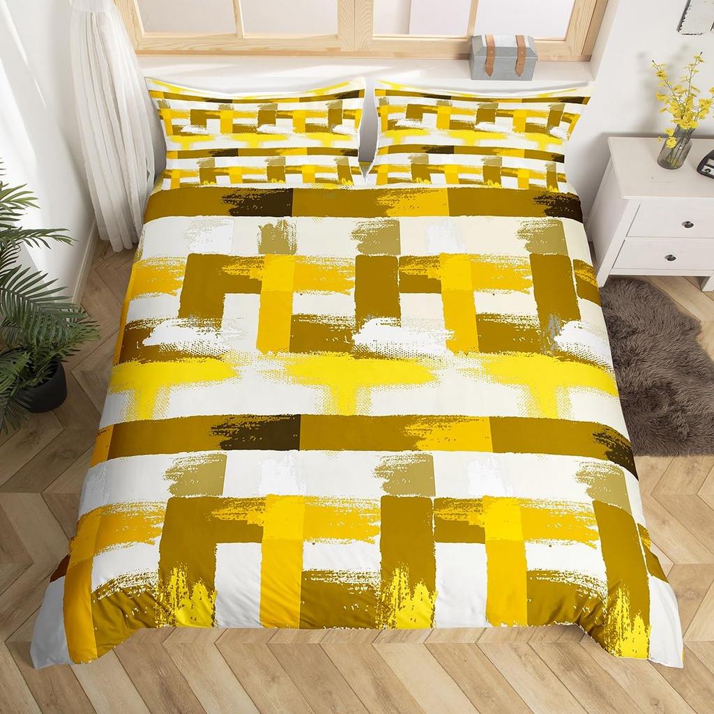 Yellow And Grey Themed Duvet Cover Sets Queen Lightweight Down Quilt Covers Bedroom Decor Abstract Art Bedspread Covers No Quilt