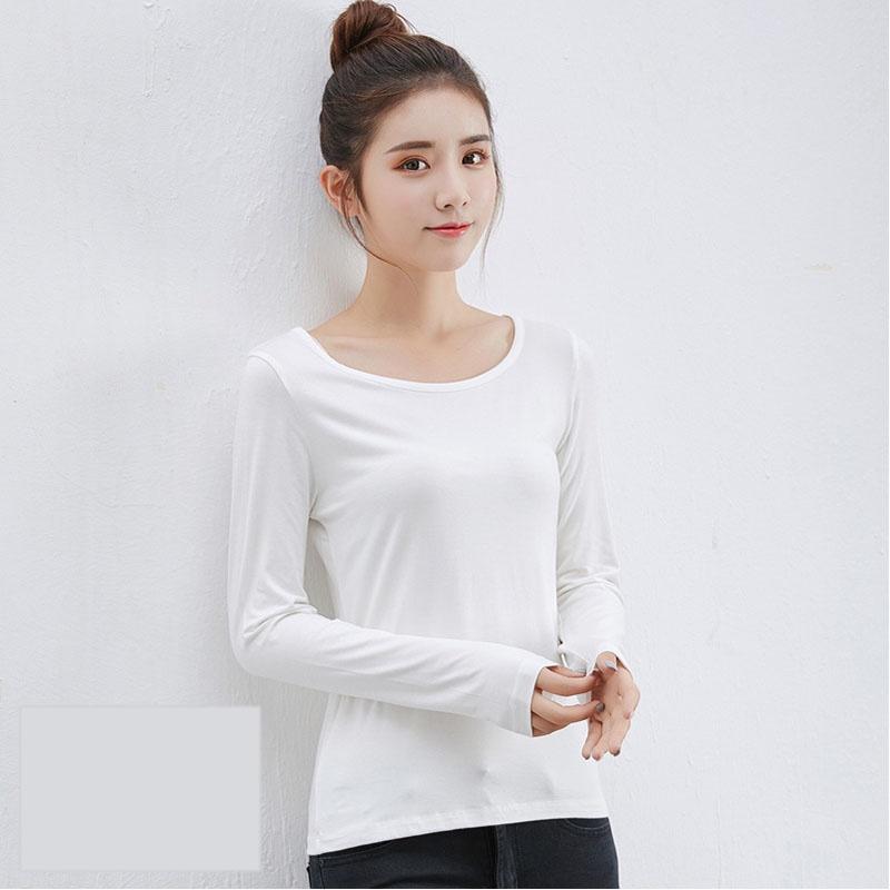 Klassisches Baumwollmischgewebe Damen Langarm Einfarbiges T-Shirt mit zeitlosem Reiz